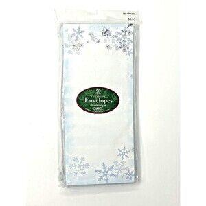 Gartner Studios Snowflake Silver Foil Accent 50 #10 Envelopes White Blue NOS